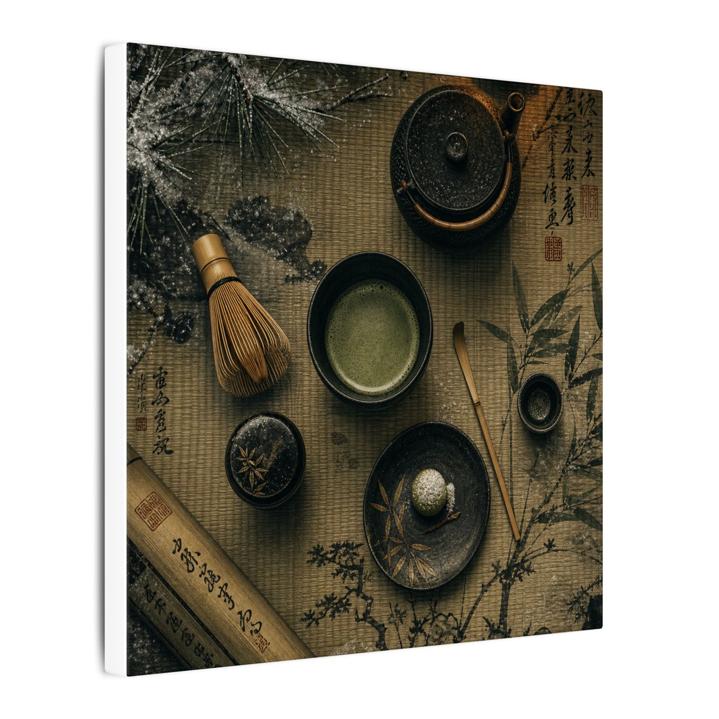 Tea Ceremony Canvas Art | Winter Zen Ukiyo E Inspired Art