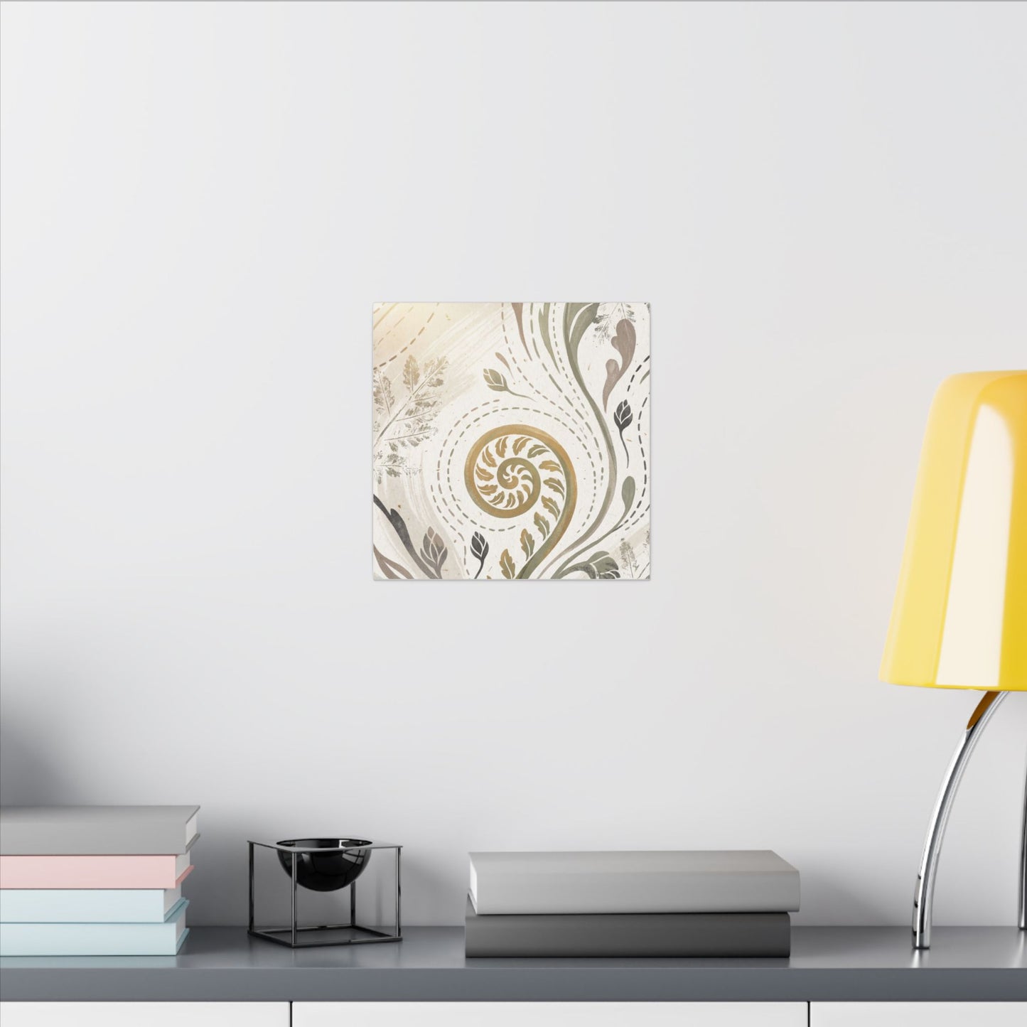 Japandi Fern Unfurling in Golden Hour | Japanese Pattern Canvas Art