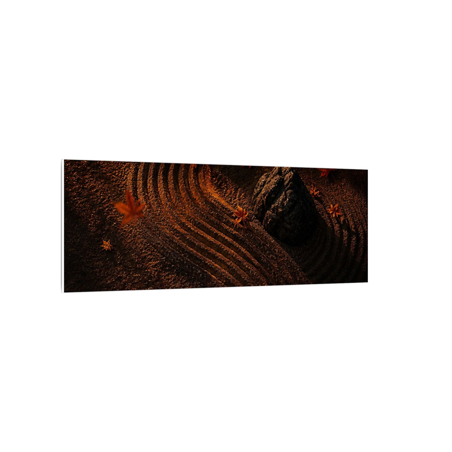 Dark Japandi Rock Garden in Golden Hour | Charcoal Ink Canvas Art