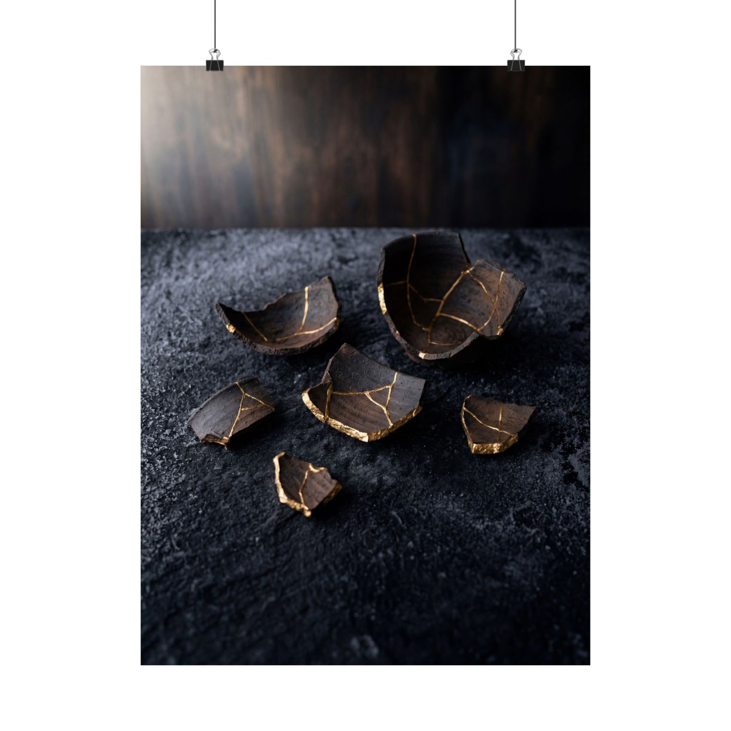 Dawn Broken Pottery Wall Art Print - Dark Japandi Kanso