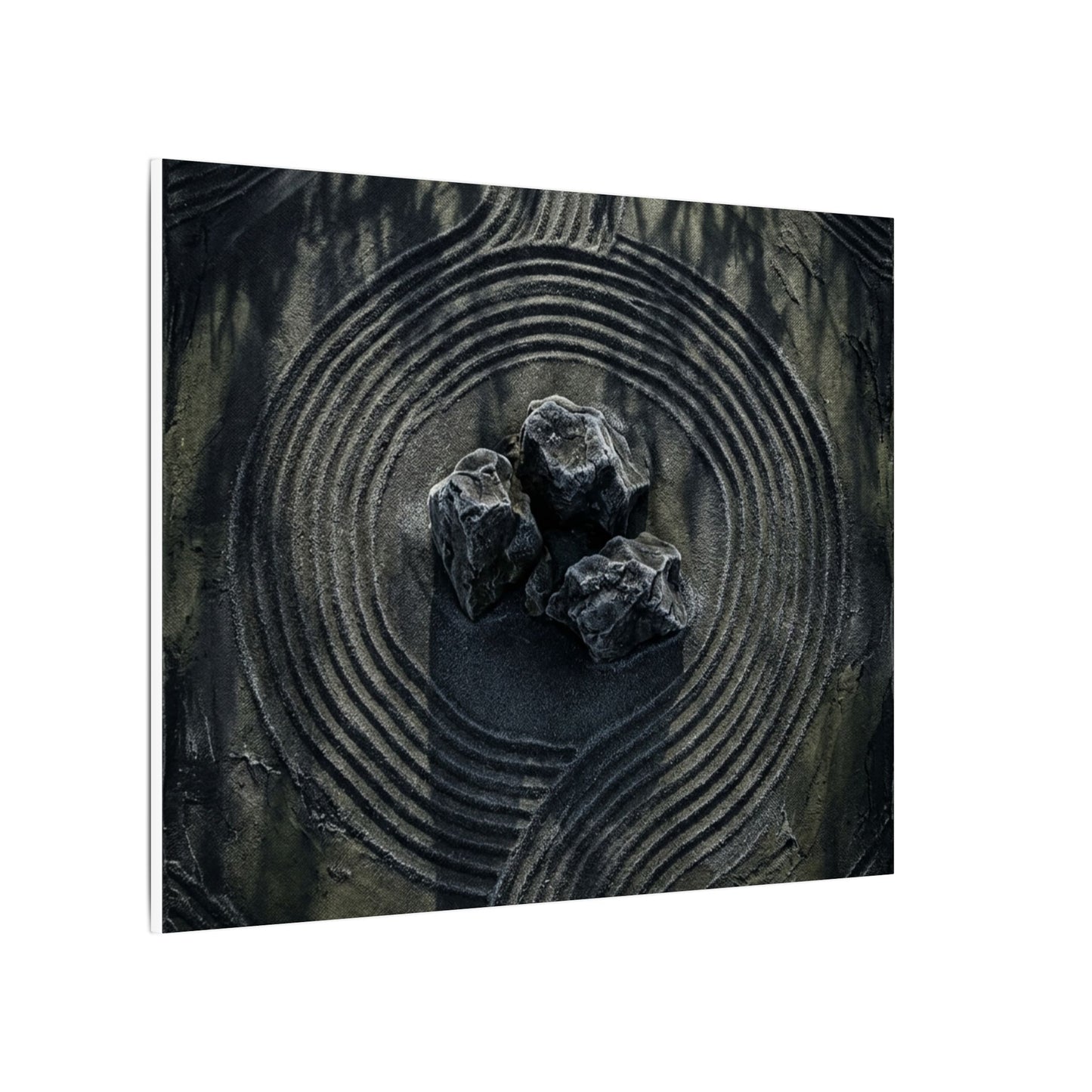 Moody Rock Garden Canvas Art - Dark Texture Dark Japandi