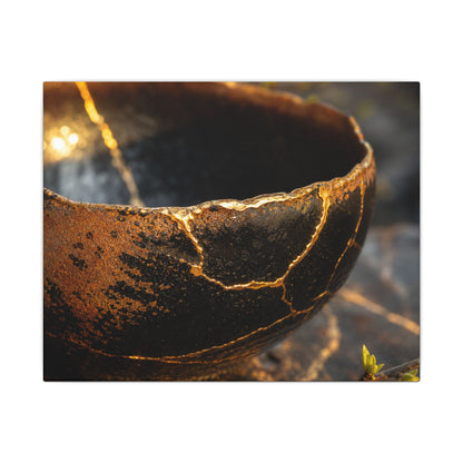 Kintsugi Ceramic Bowl in Golden Hour | Gold Vein Canvas Art