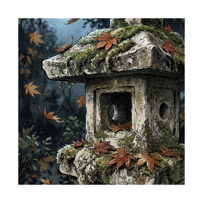 Autumn Stone Lantern Minimal Line Wall Art Print | Warm Decor