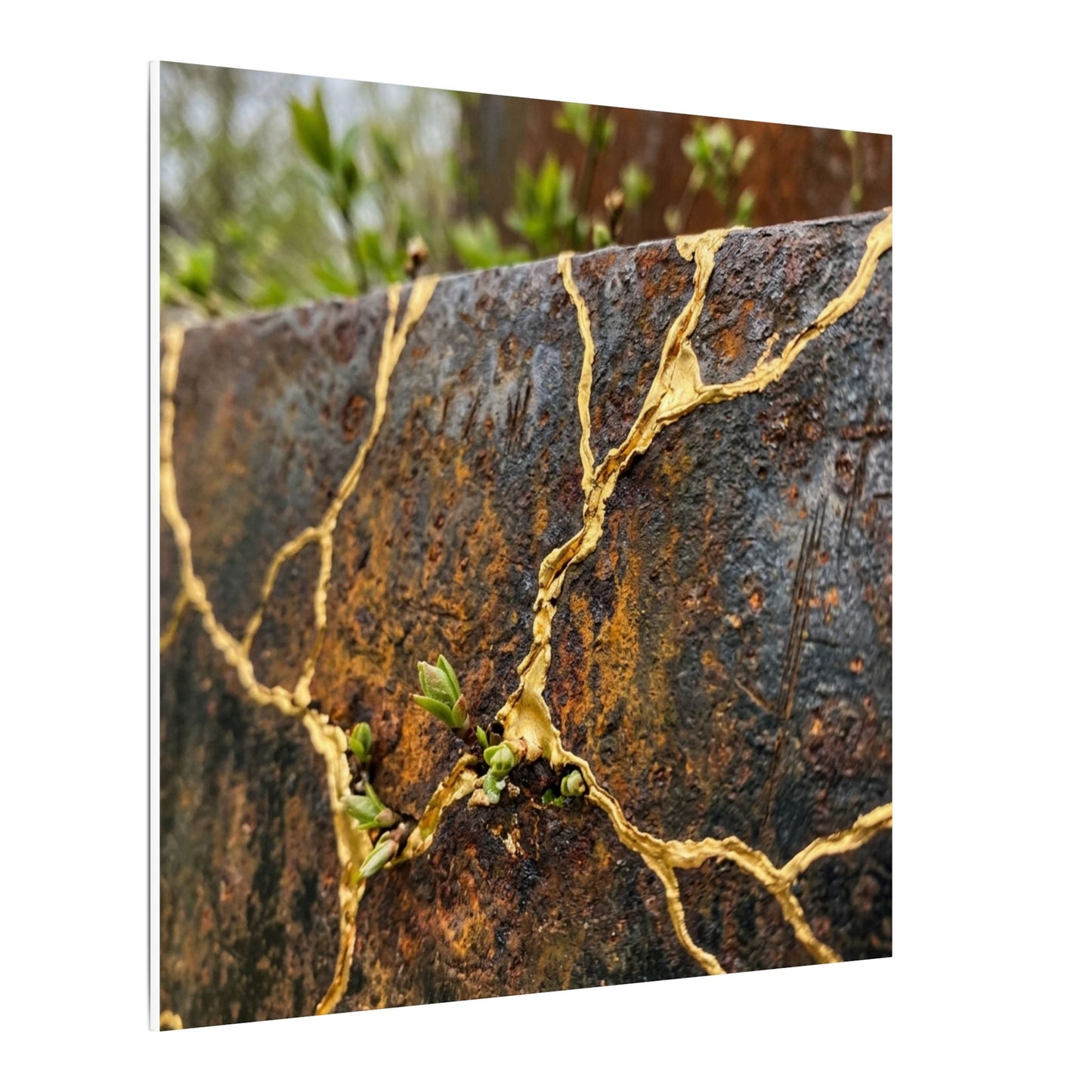 Mono No Aware Rust Patina Canvas Art - Kintsugi Gold Repair