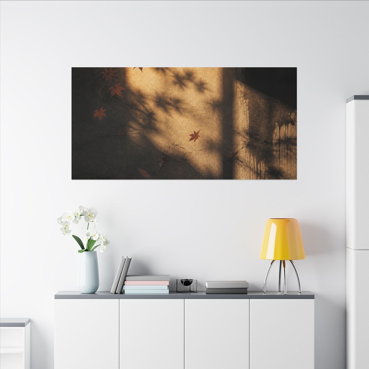 Shadow Play Canvas Art | Autumn Dark Japandi Charcoal Ink Art