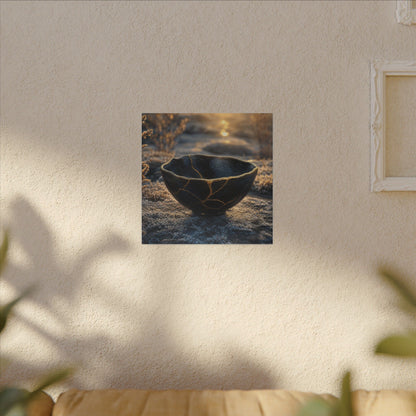 Ceramic Bowl Canvas Art | Winter Kintsugi Gold Repair Art