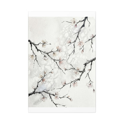 Cherry Blossom Canvas Art | Winter Japandi Watercolor Art