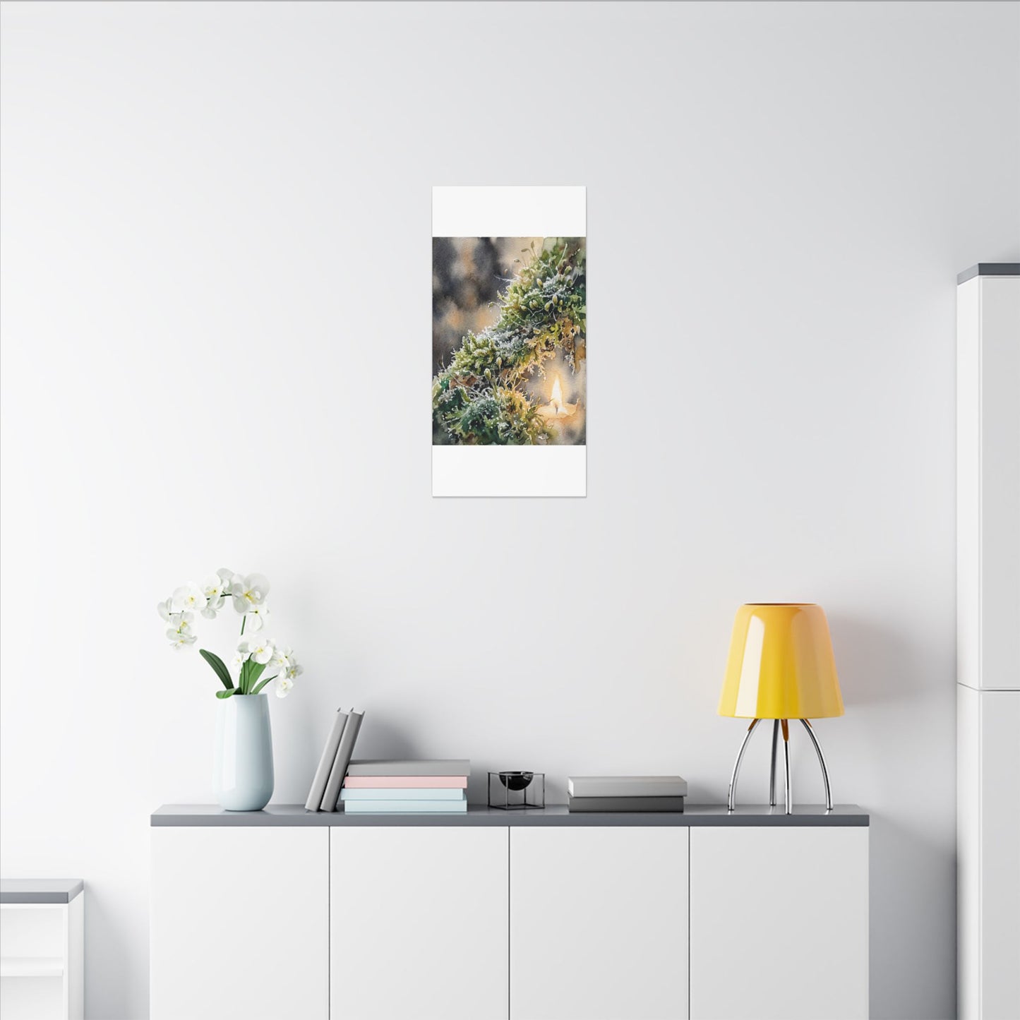 Winter Moss Close Up Watercolor Canvas Art | Neutral Decor