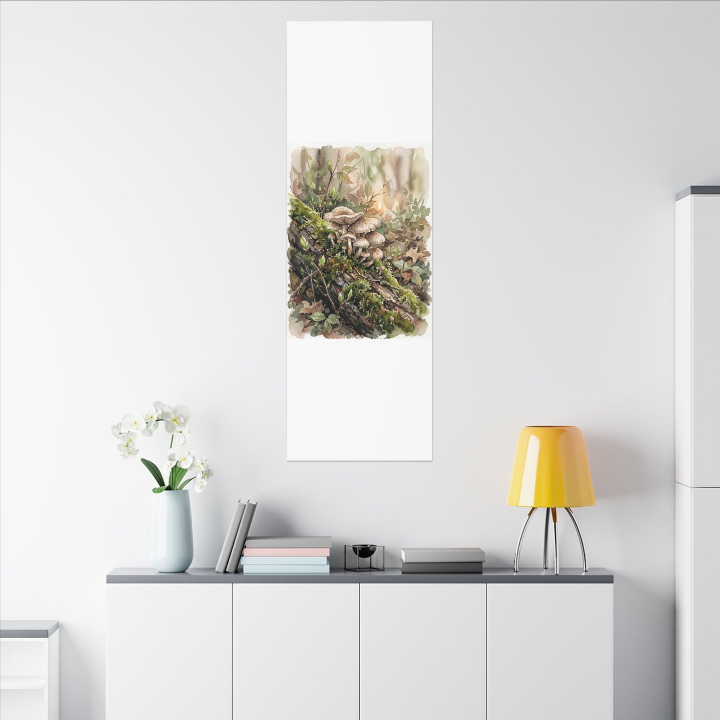 Wild Mushrooms Canvas Art | Spring Japandi Watercolor Art