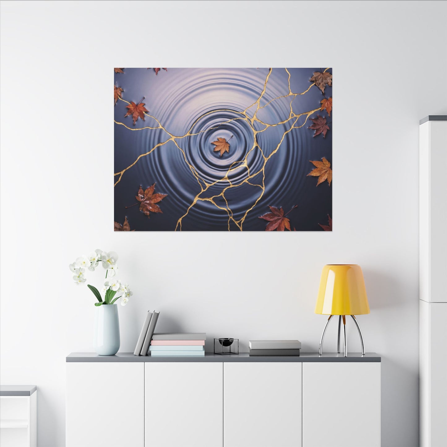 Kintsugi Water Ripple in Dawn | Gold Vein Canvas Art