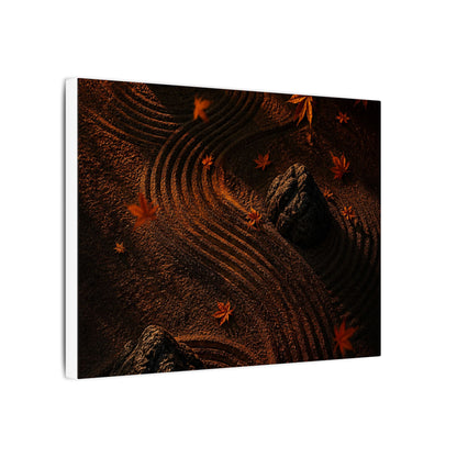 Dark Japandi Rock Garden in Golden Hour | Charcoal Ink Canvas Art