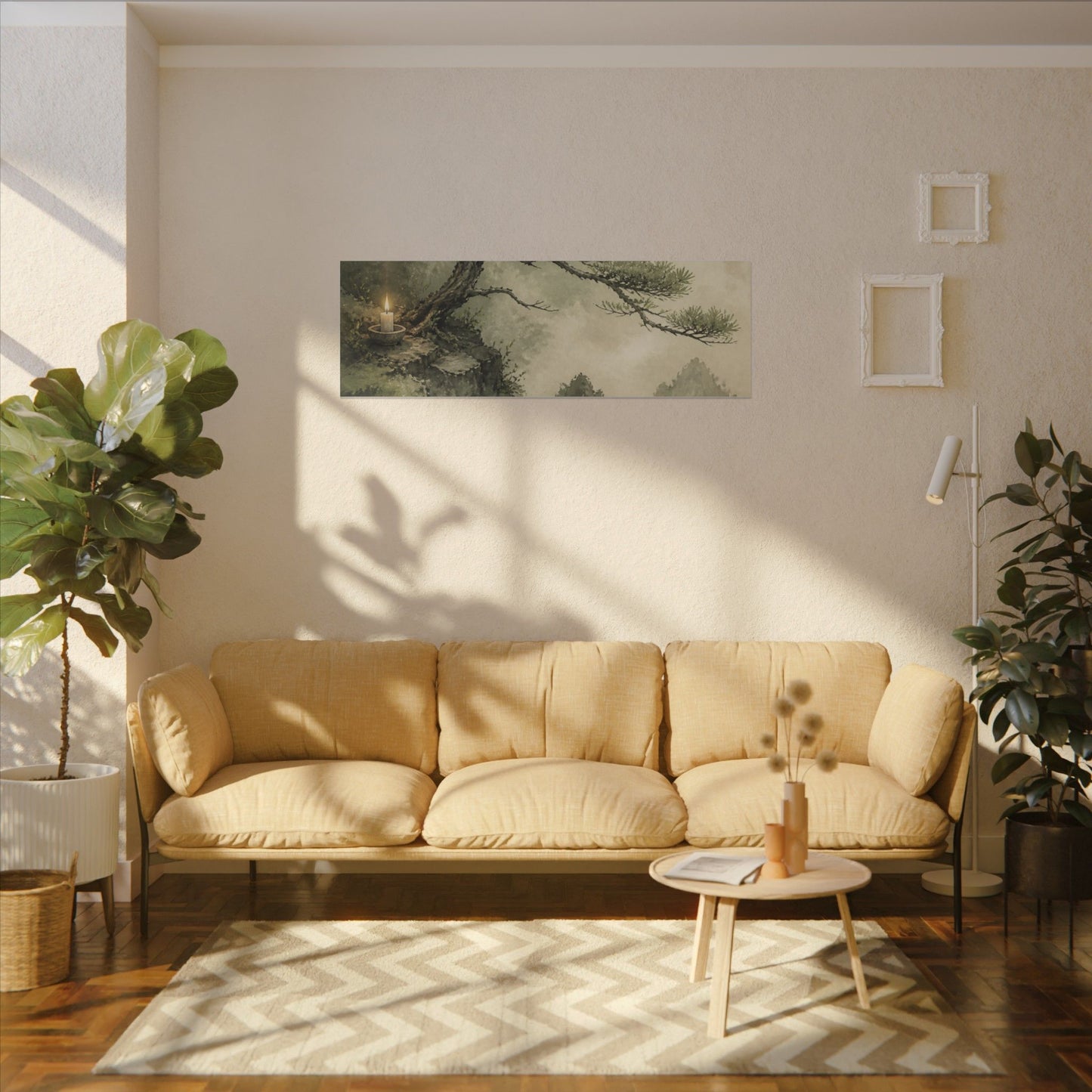 Candlelight Pine Tree Canvas Art - Japandi Kanso