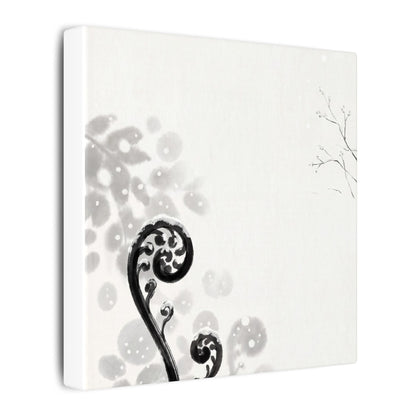 Winter Fern Unfurling Ukiyo E Inspired Canvas Art | Peaceful Decor