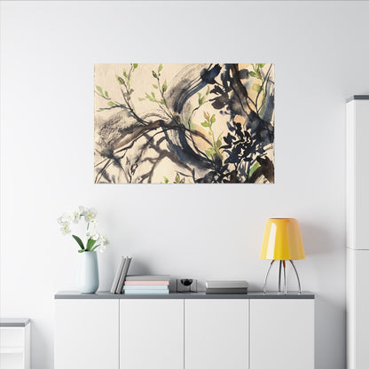 Ma Shadow Play Canvas Art - Dark Japandi Charcoal Ink