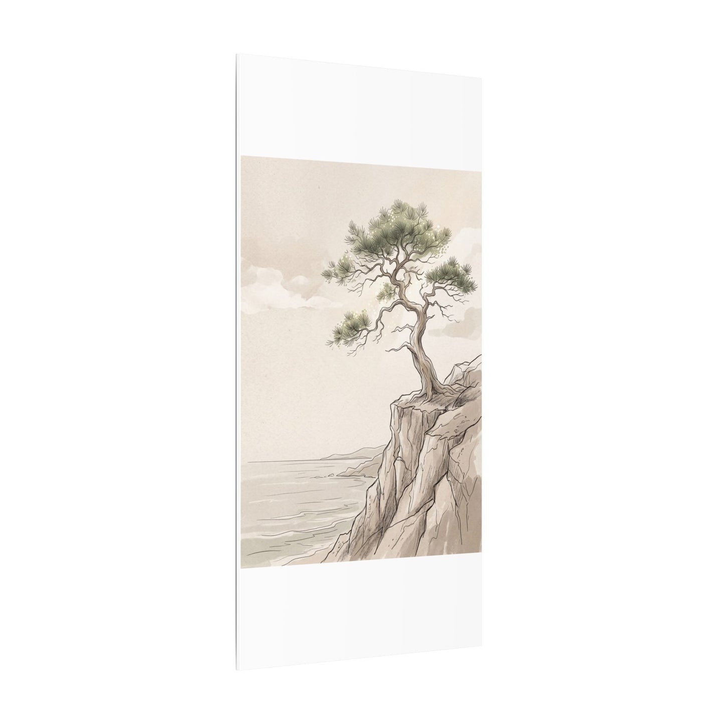 Japandi Pine Tree in Dappled | Minimal Line Canvas Art