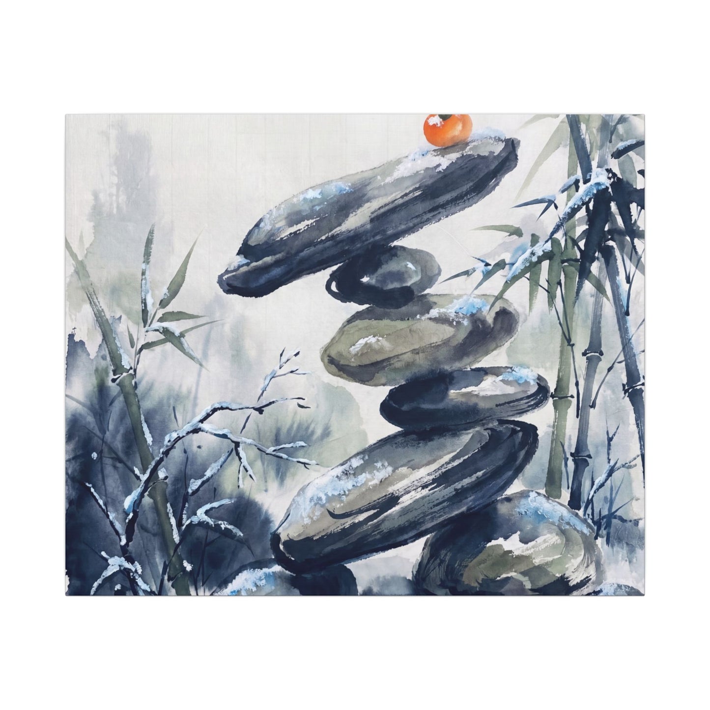Zen River Stones in Moonlight | Sumi E Canvas Art