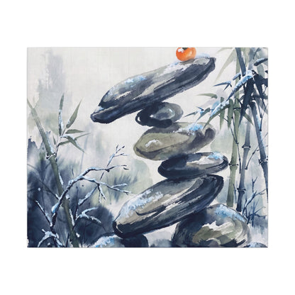 Zen River Stones in Moonlight | Sumi E Canvas Art