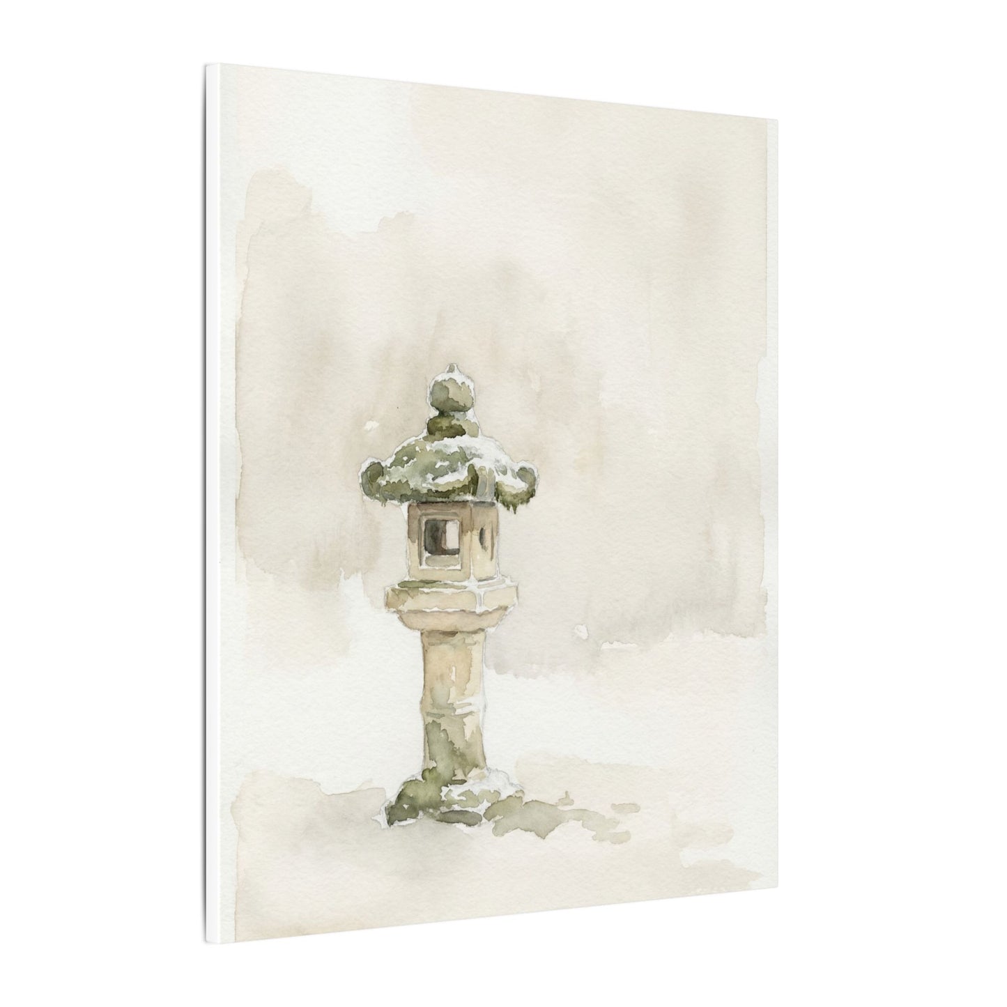 Stone Lantern Winter Canvas Art | Japandi Earthy Design