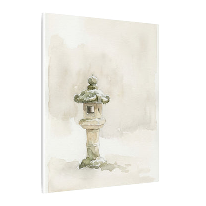 Stone Lantern Winter Canvas Art | Japandi Earthy Design