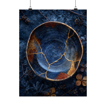 Fukinsei Ceramic Bowl Wall Art Print - Kintsugi Crackle Gold