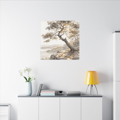Pine Tree Watercolor Canvas Art | Elegant Japandi Art