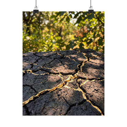 Cracked Earth Wall Art Print | Summer Kintsugi Gold Repair Art Art Print
