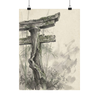 Summer Torii Gate Sumi E Wall Art Print | Calm Decor Art Print