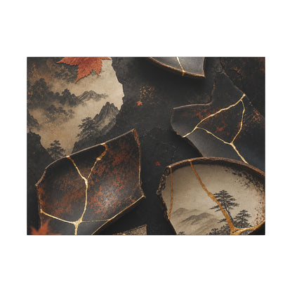 Broken Pottery Gold Vein Canvas Art | Philosophical Kintsugi Art
