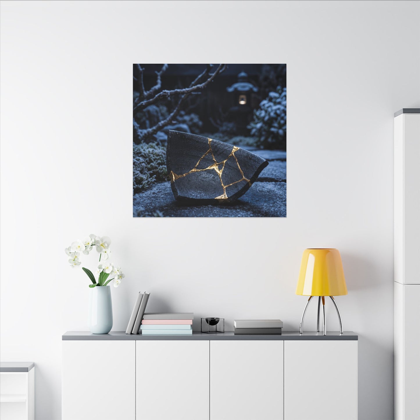 Moonlit Garden Winter Canvas Art | Kintsugi Artful Design