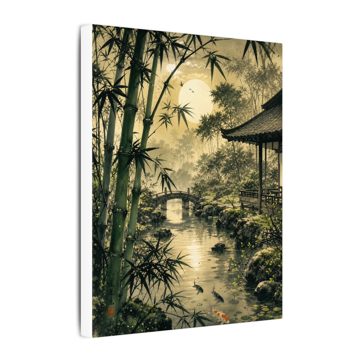 Moonlit Garden Sumi E Canvas Art | Calm Zen Art