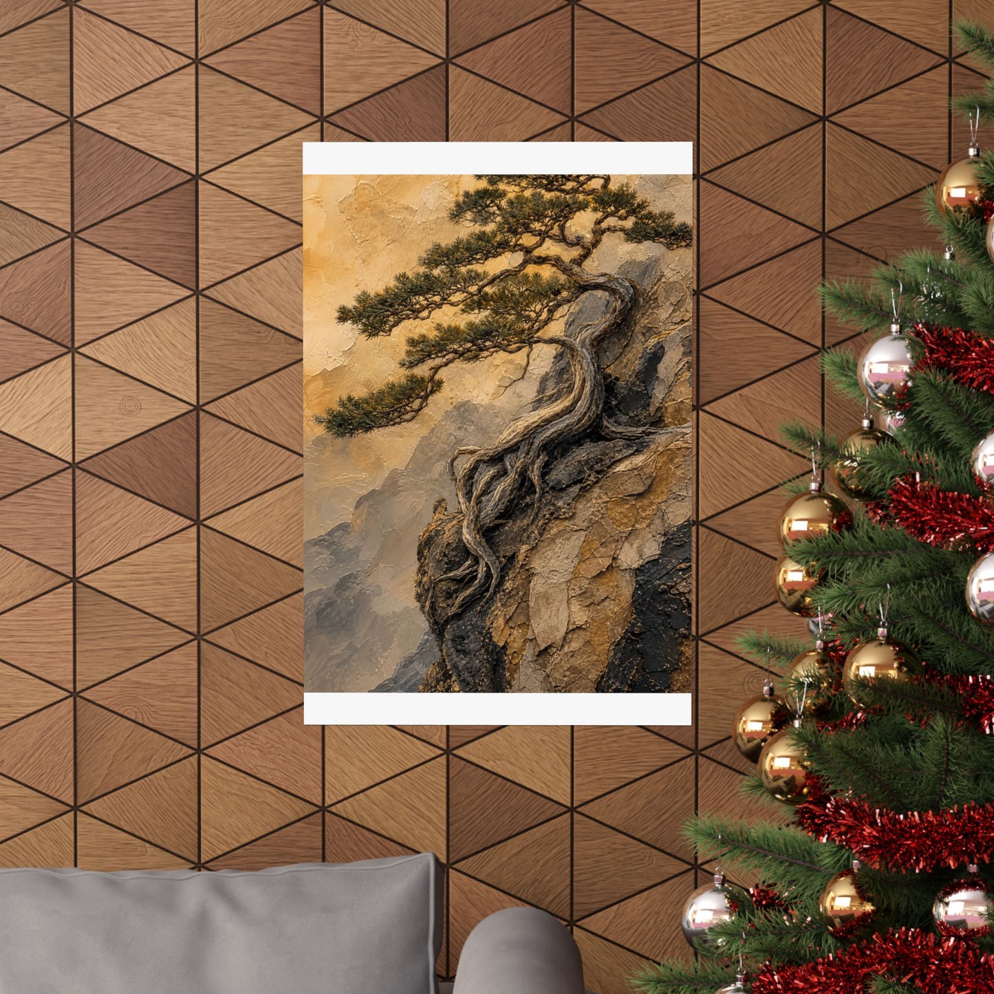 Elegant Pine Tree Wall Art Print - Texture Japandi