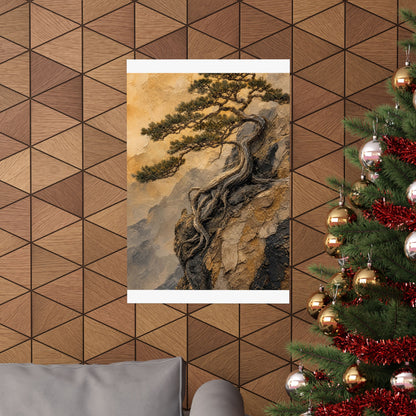 Elegant Pine Tree Wall Art Print - Texture Japandi
