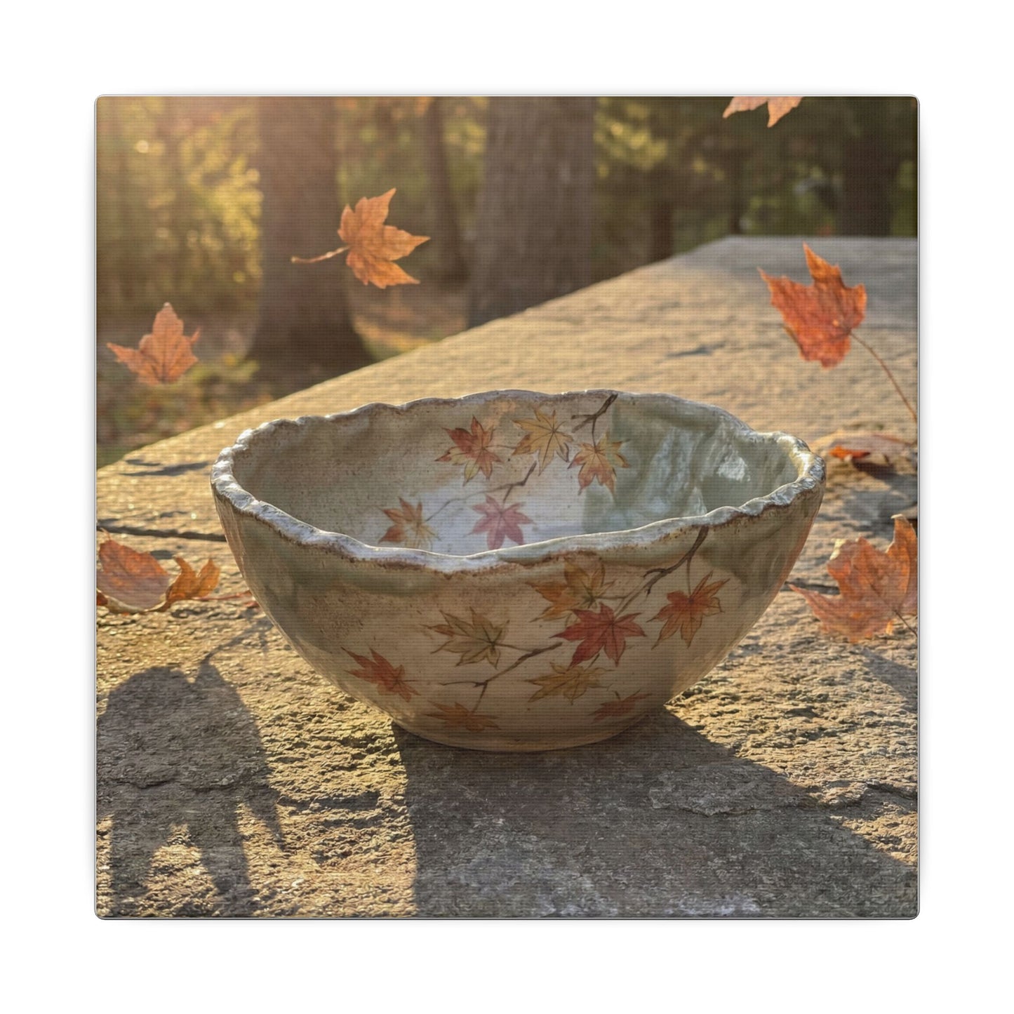 Japandi Ceramic Bowl in Golden Hour | Japanese Pattern Canvas Art