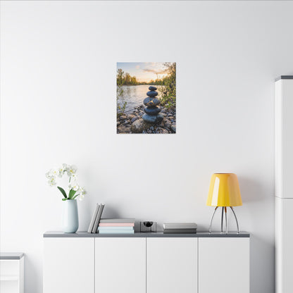 Kintsugi River Stones in Golden Hour | Gold Vein Canvas Art