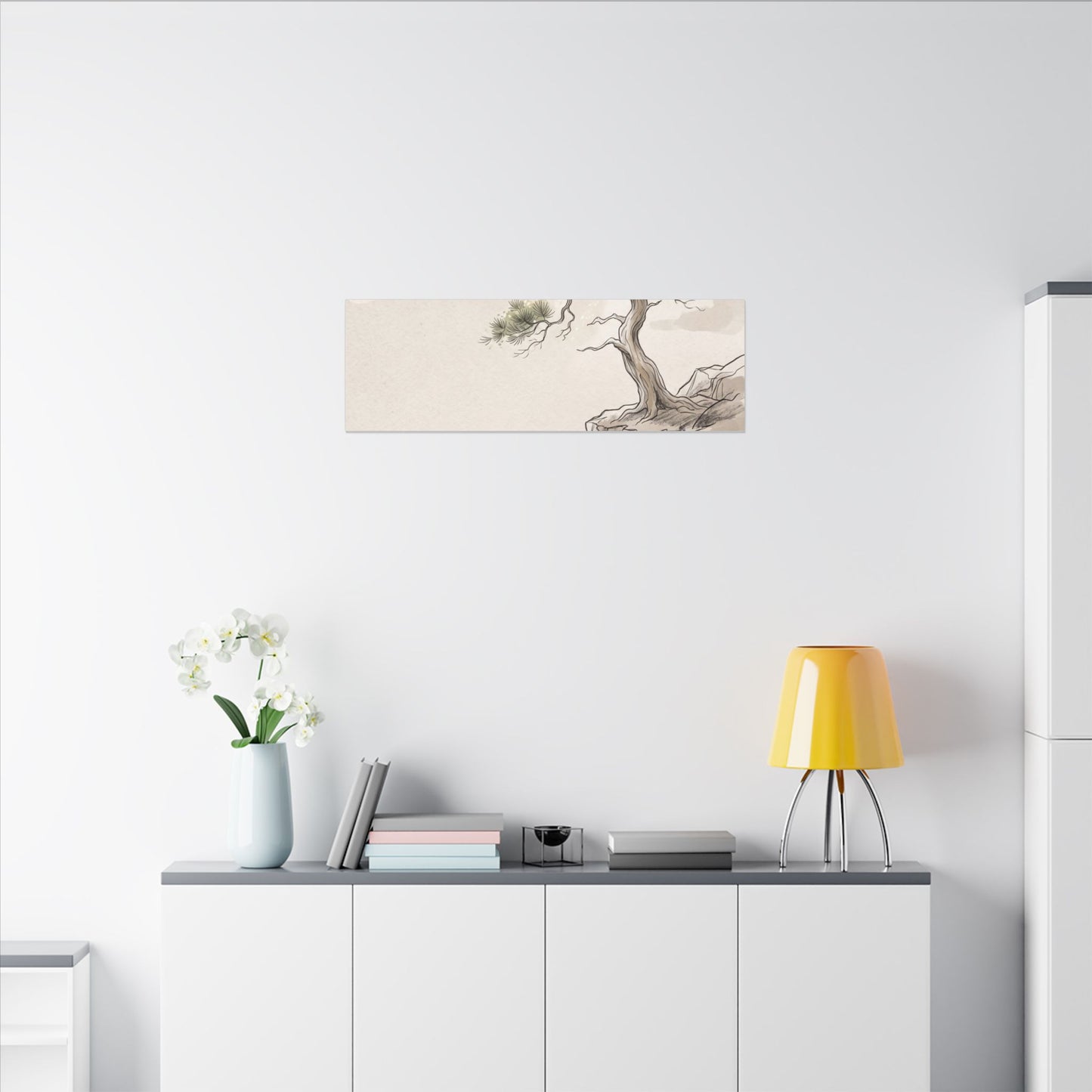 Japandi Pine Tree in Dappled | Minimal Line Canvas Art