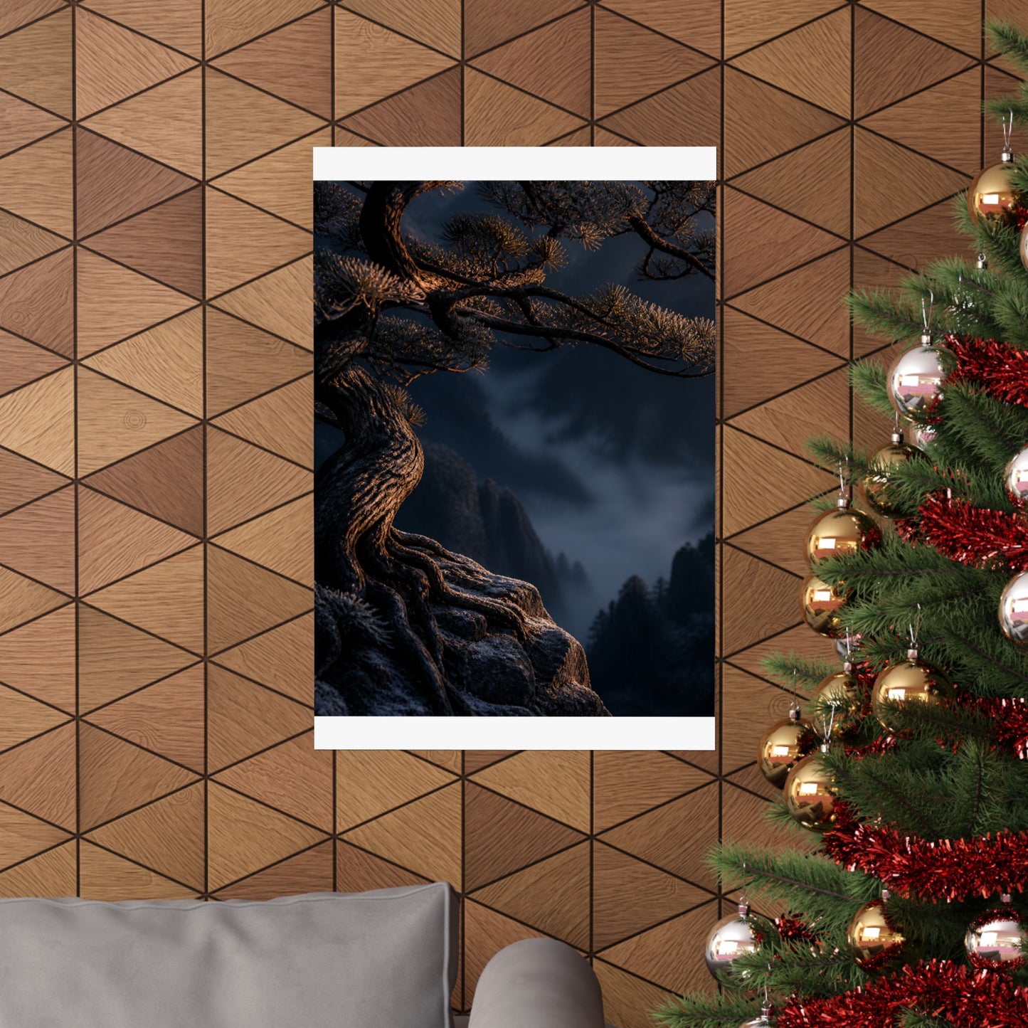 Pine Tree Shadow Zen Wall Art Print | Luxurious Dark Japandi Art