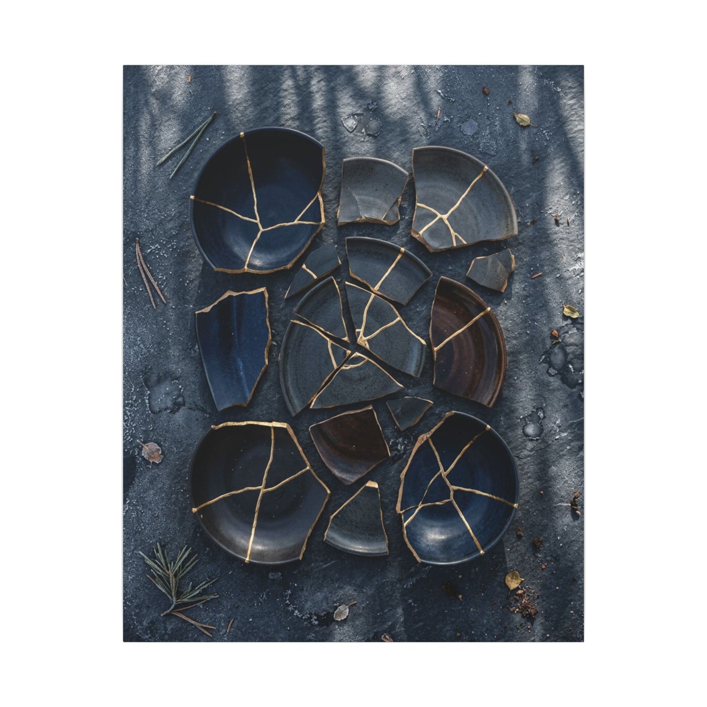 Dark Japandi Broken Pottery in Dappled | Shadow Zen Canvas Art