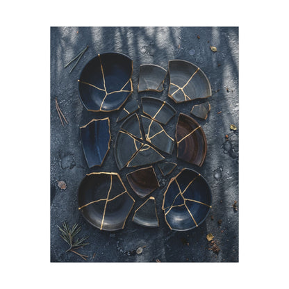 Dark Japandi Broken Pottery in Dappled | Shadow Zen Canvas Art