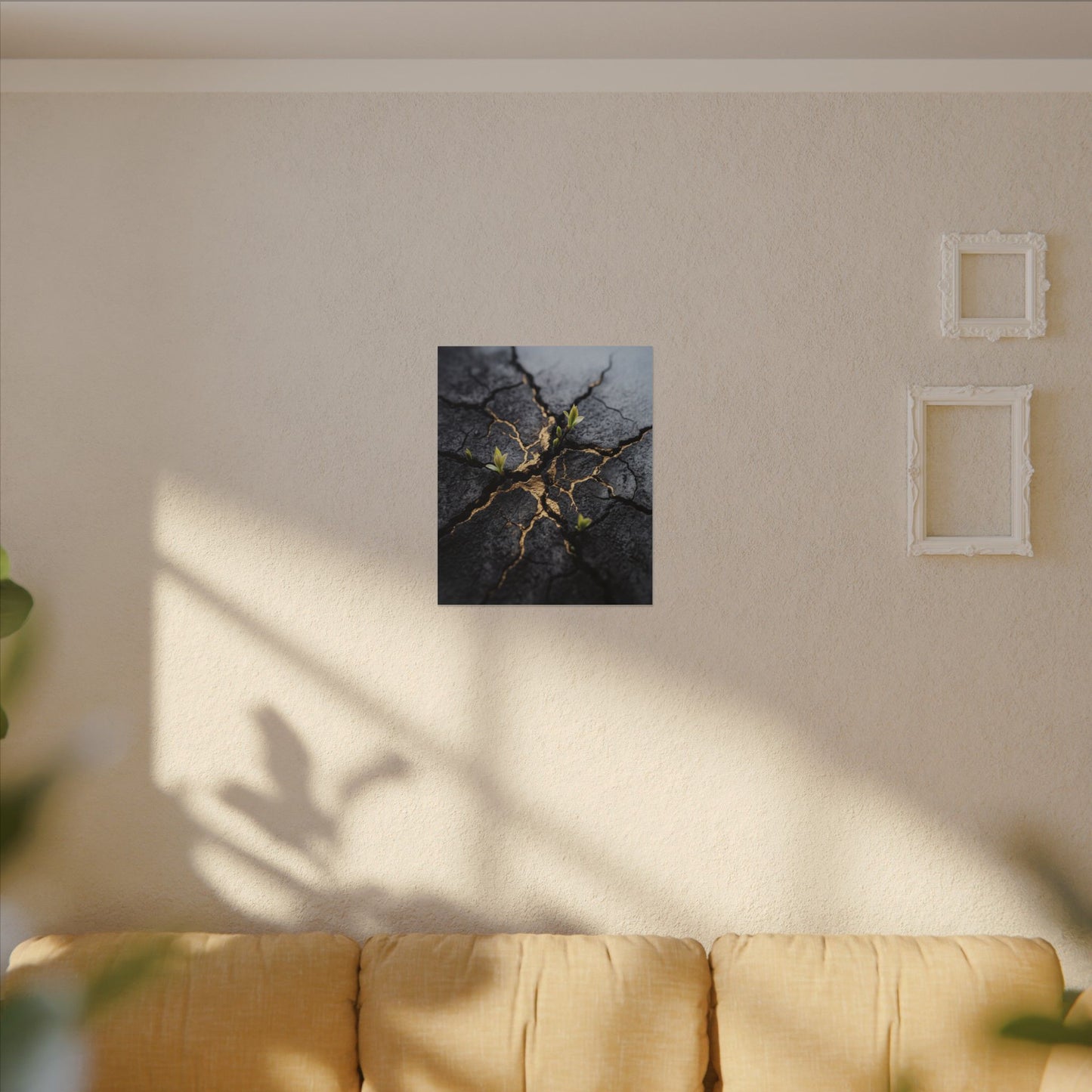 Ma Cracked Earth Canvas Art - Dark Japandi Charcoal Ink