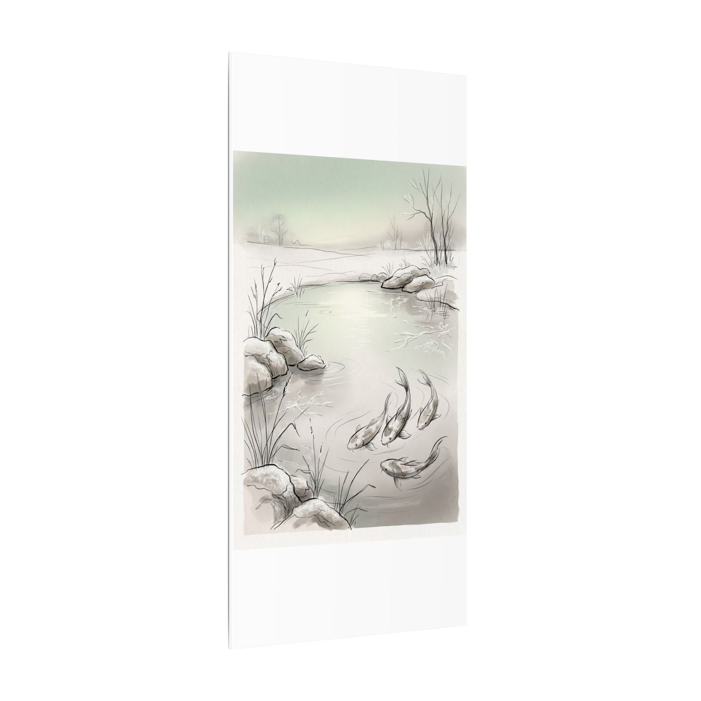 Koi Pond Minimal Line Canvas Art | Cozy Japandi Art