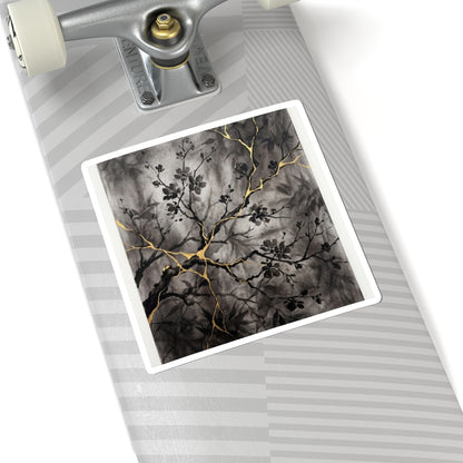 Cherry Blossom Crackle Gold Sticker | Healing Kintsugi Art Art Print