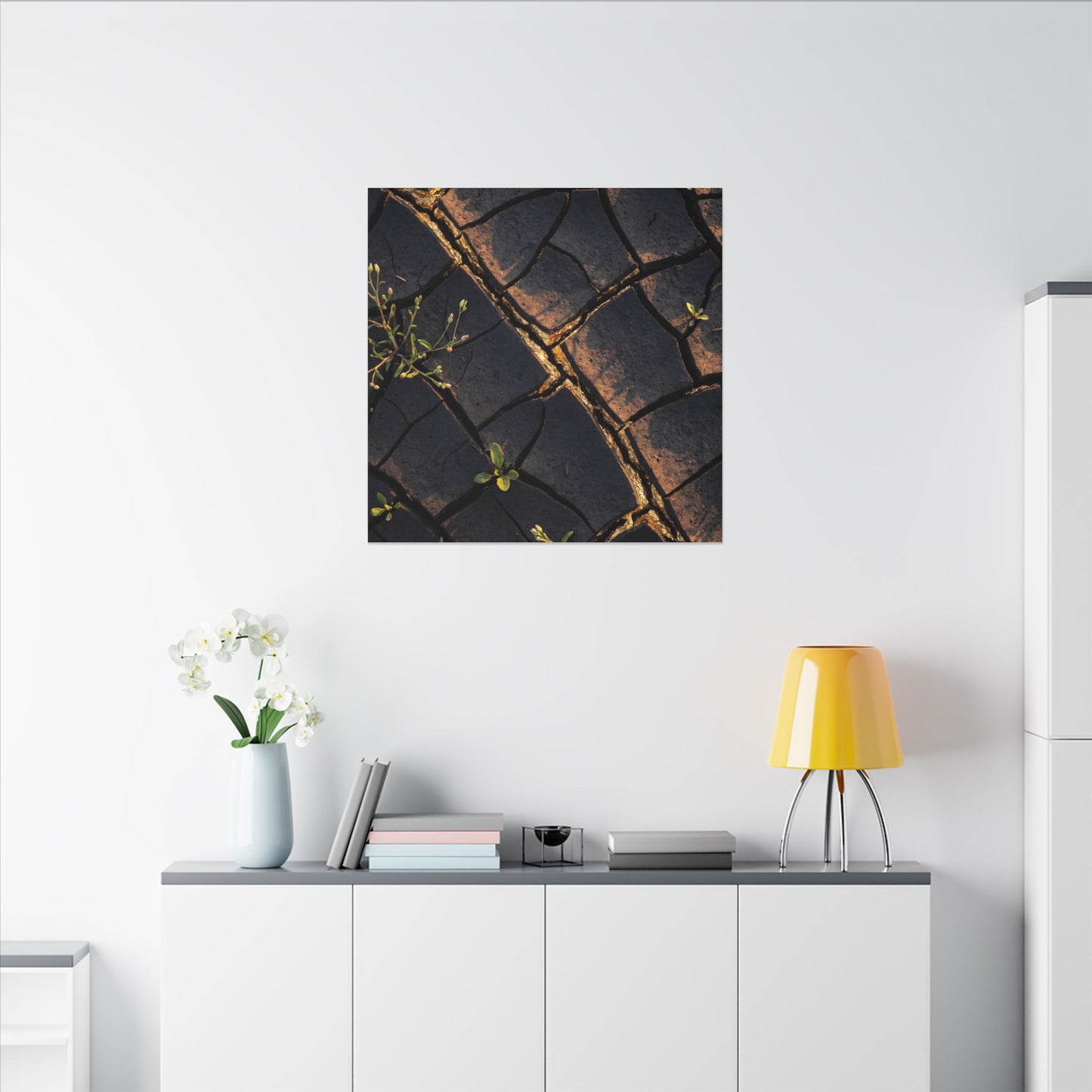 Kintsugi Cracked Earth in Golden Hour | Gold Vein Canvas Art