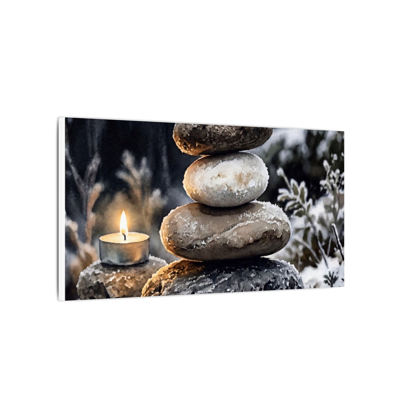 River Stones Canvas Art | Winter Japandi Watercolor Art