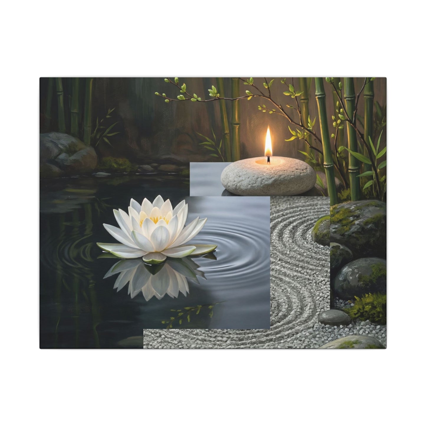 Candlelight Lotus Flower Canvas Art - Zen Kanso Art Print