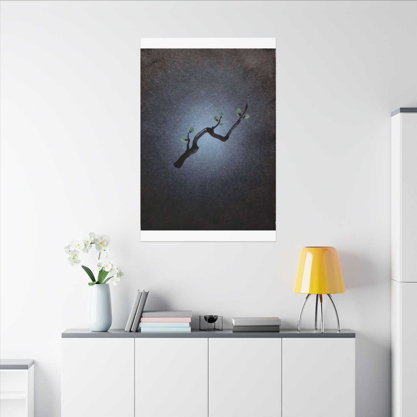 Ink Brushstroke Canvas Art | Spring Dark Japandi Moody Minimal Art