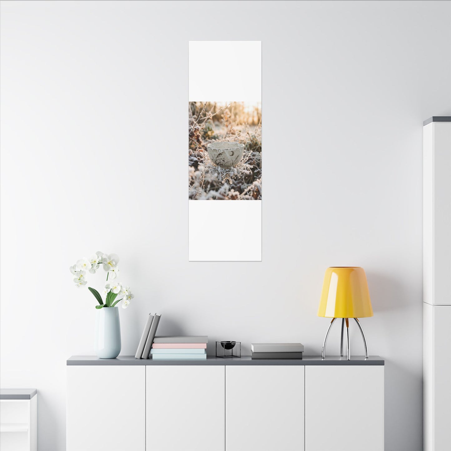 Japandi Ceramic Bowl in Golden Hour | Japanese Pattern Canvas Art