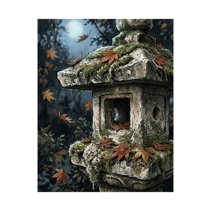 Autumn Stone Lantern Minimal Line Wall Art Print | Warm Decor