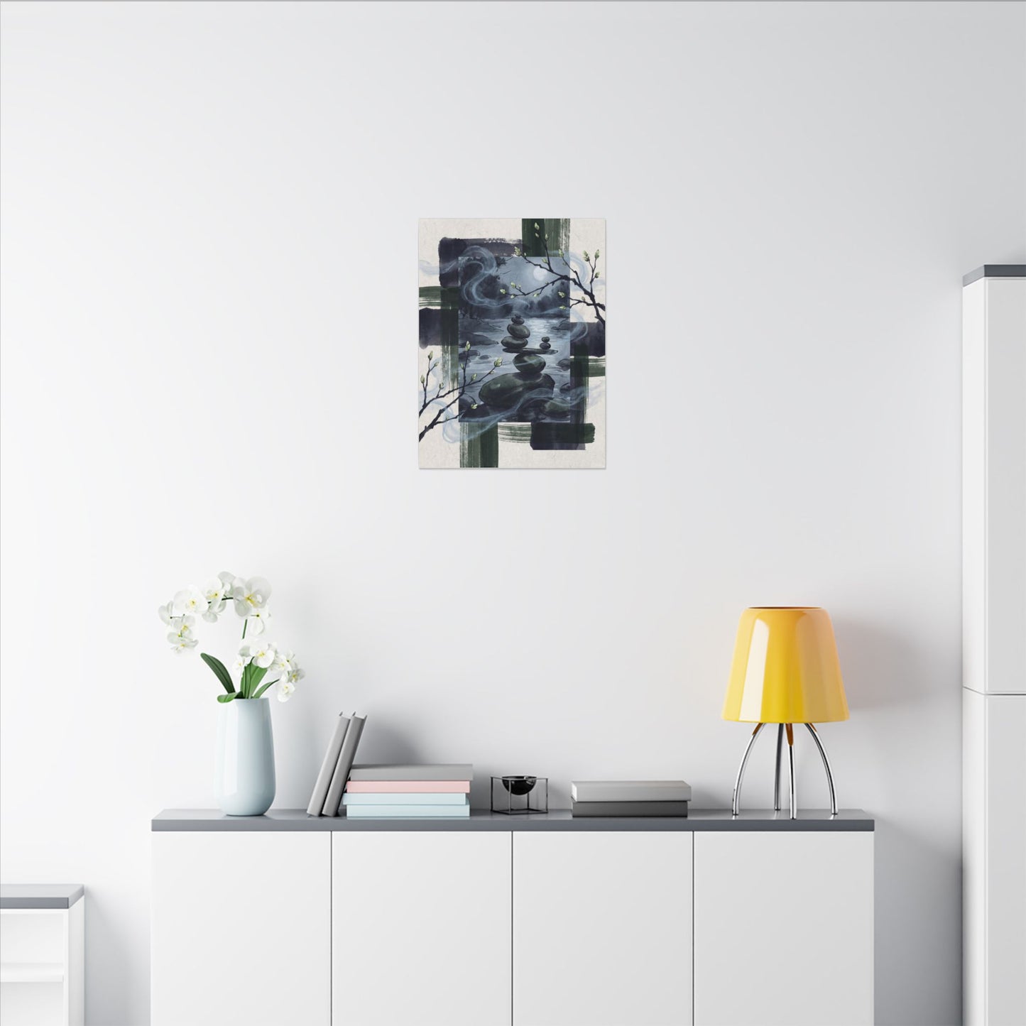 Moonlight River Stones Canvas Art - Zen Shibui