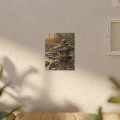 Winter Stone Lantern Watercolor Canvas Art | Earthy Decor