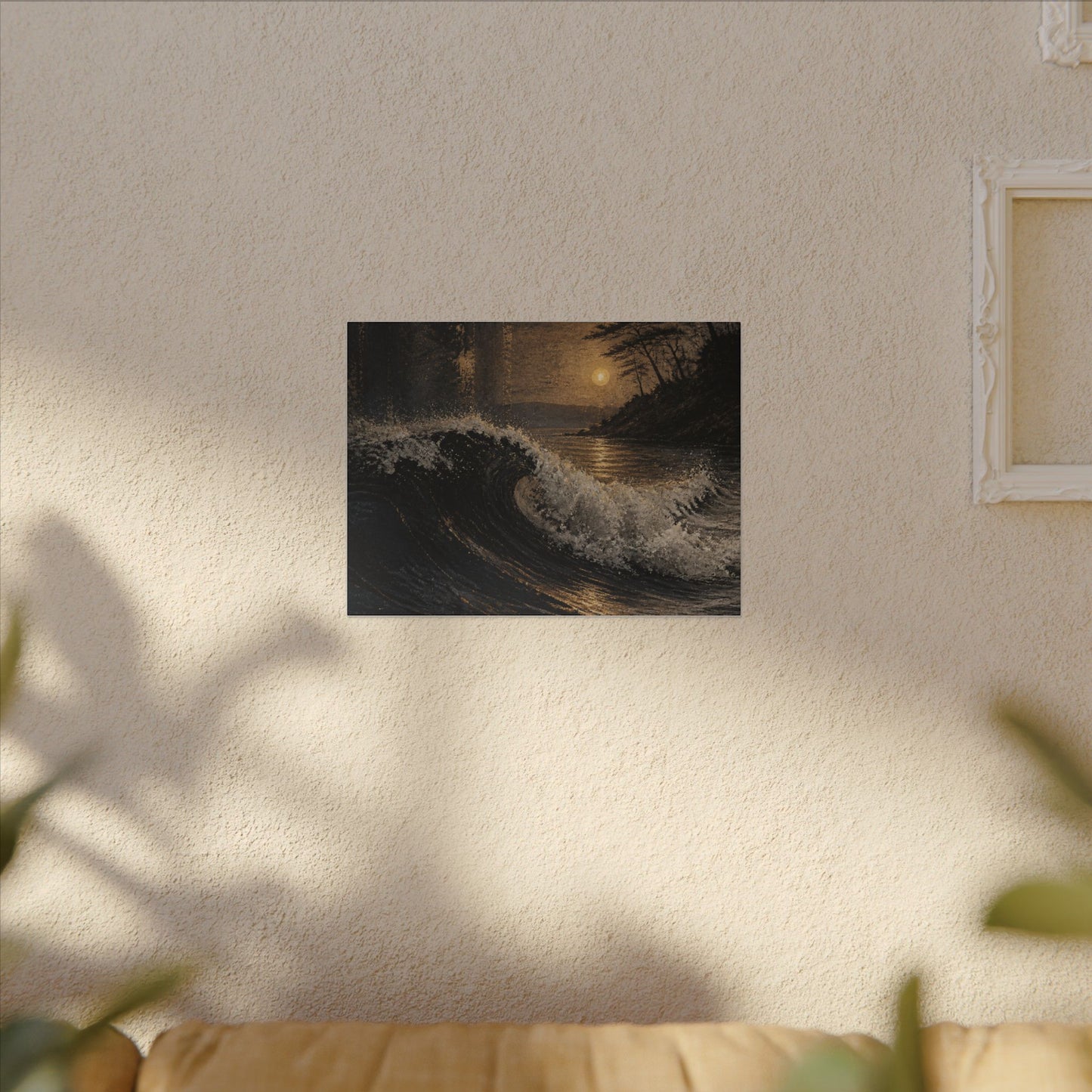Ocean Wave Dark Texture Canvas Art | Bold Dark Japandi Art